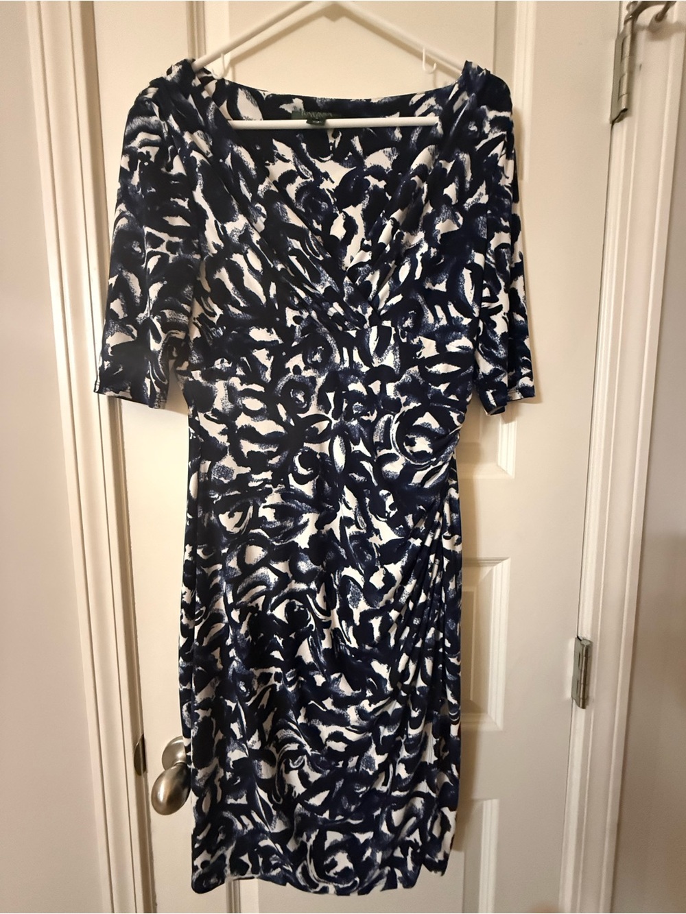 Lauren Ralph Lauren Navy and White Printed Midi Dress Size 10